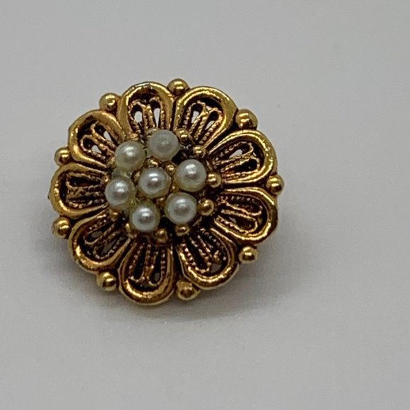 Tacoa Vintage Gold Plated Dainty Pearl Brooch/Pin - Picture 3 of 8